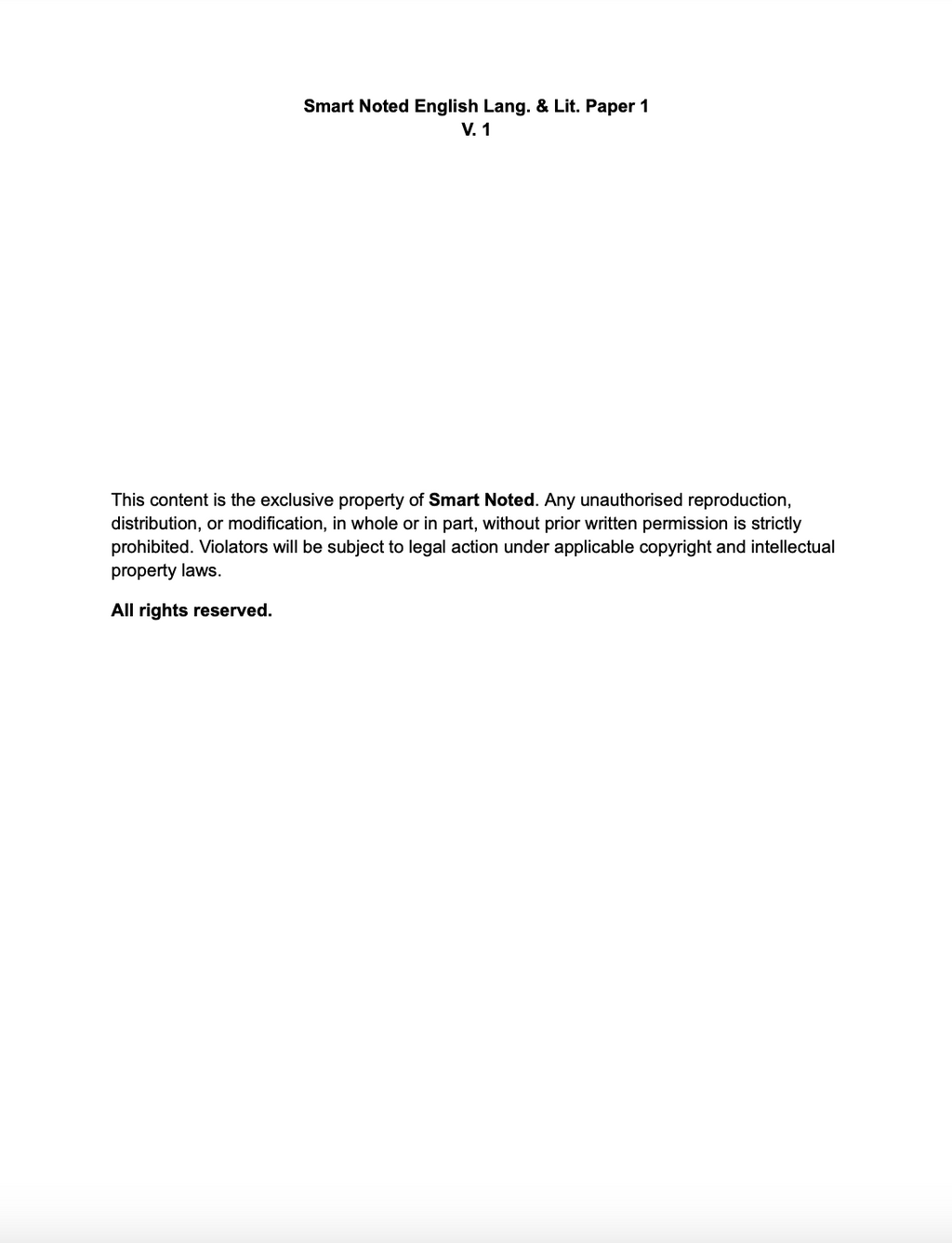 Smart Noted English Lang. & Lit. Paper 1, V.1